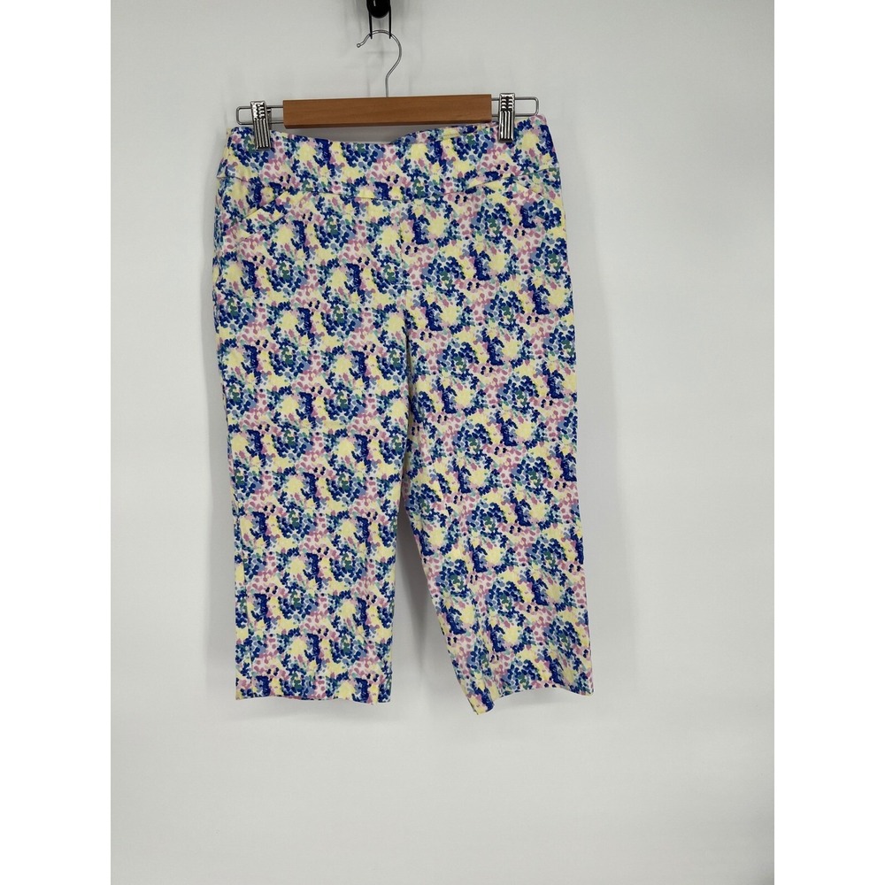 Coral Bay Floral Capri Pants Petite Cropped Casual Blue Pink Yellow 6P